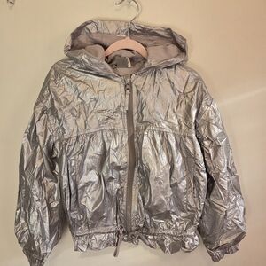 Little Kids Metallic Pink-Silver Hooded Jacket